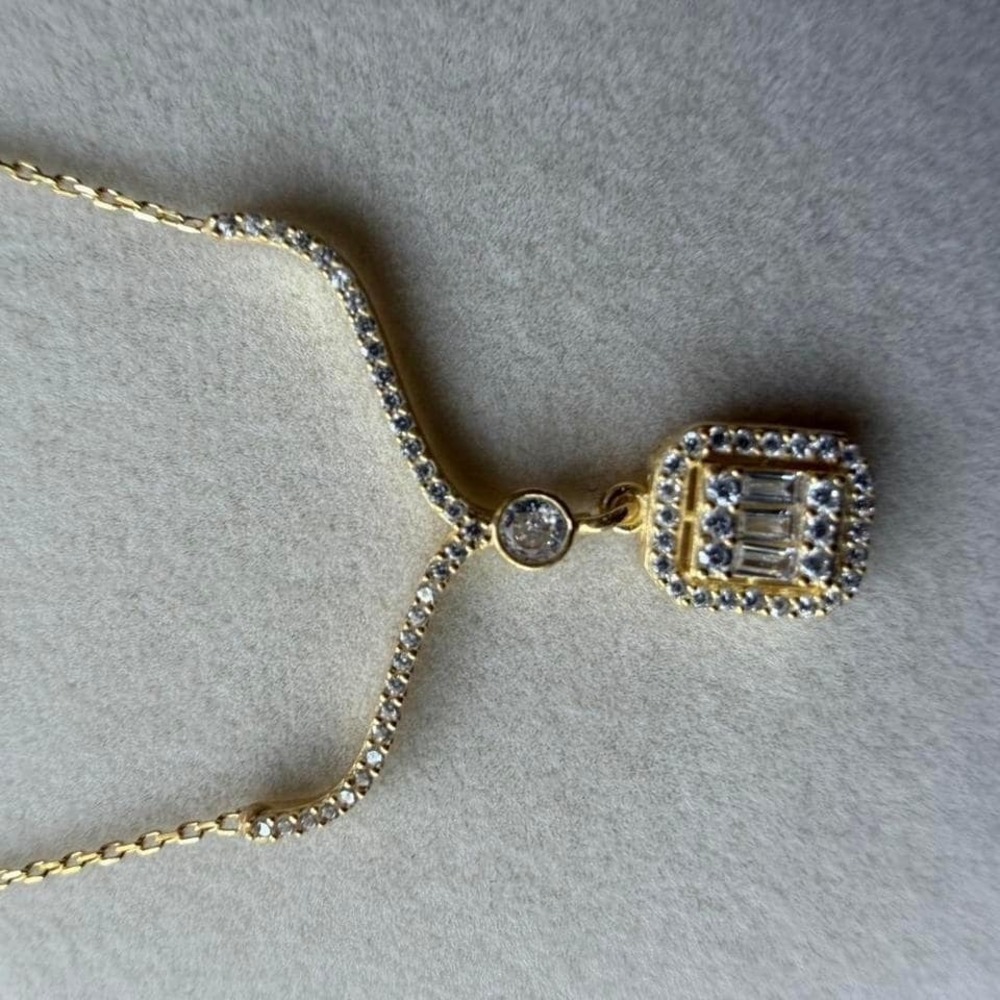 Gold Tone Crystal Halo Rectangular Drop Y Necklace